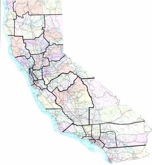 California map; place curser on a district and click to connect to the page