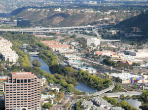 Aerial view San Diego River in Mission Valley